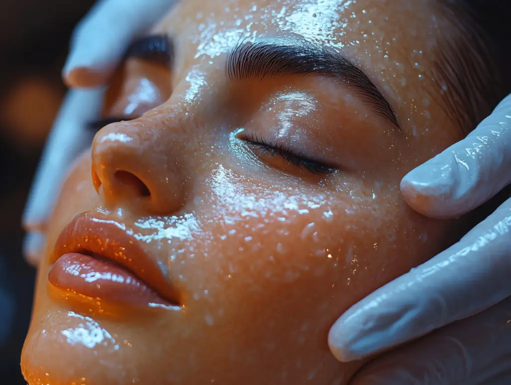Professional esthetician performing facial